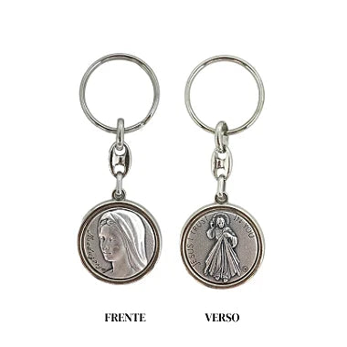 Chaveiro Metal Rainha da Paz - Jesus Misericordioso 3cm Níquel