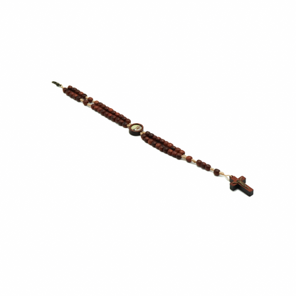 Pulseira terço com crucifixo e entre meio Nossa Senhora das Graças