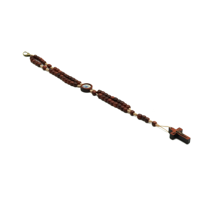 Pulseira terço com crucifixo e entre meio Nossa Senhora das Graças