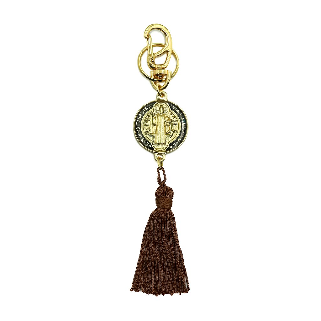 Chaveiro Medalha São Bento Colorida com pompom - Dourado