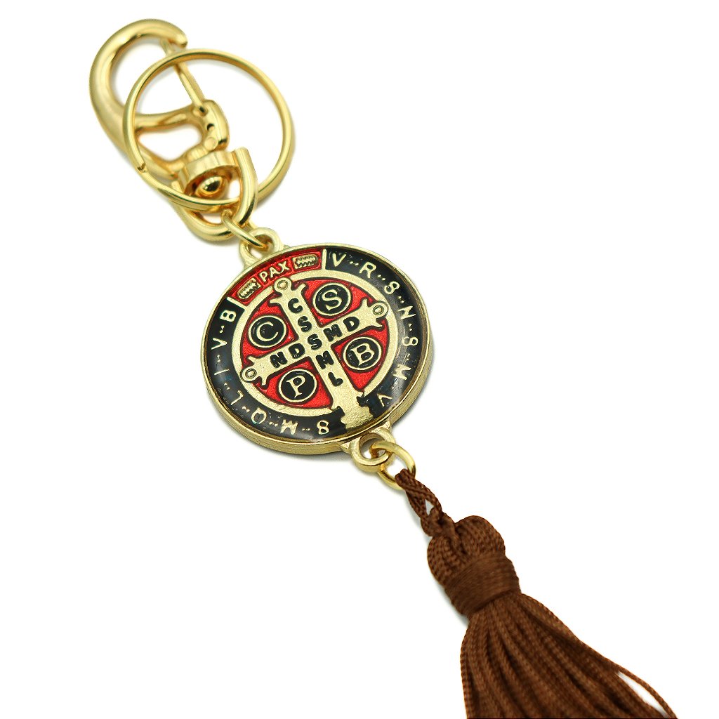 Chaveiro Medalha São Bento Colorida com pompom - Dourado