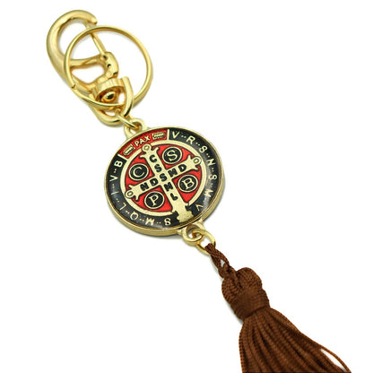 Chaveiro Medalha São Bento Colorida com pompom - Dourado