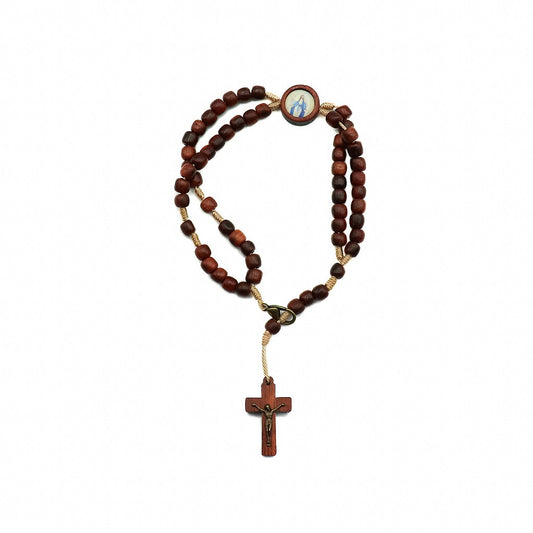 Pulseira terço com crucifixo e entre meio Nossa Senhora das Graças