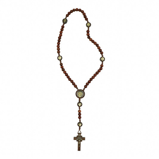 Terço madeira cor canela cordão 8mm São Bento