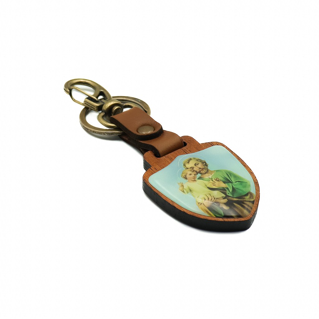 Chaveiro Escudo de Madeira São José Prata Velha