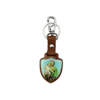 Chaveiro Escudo de Madeira São José Prata Velha