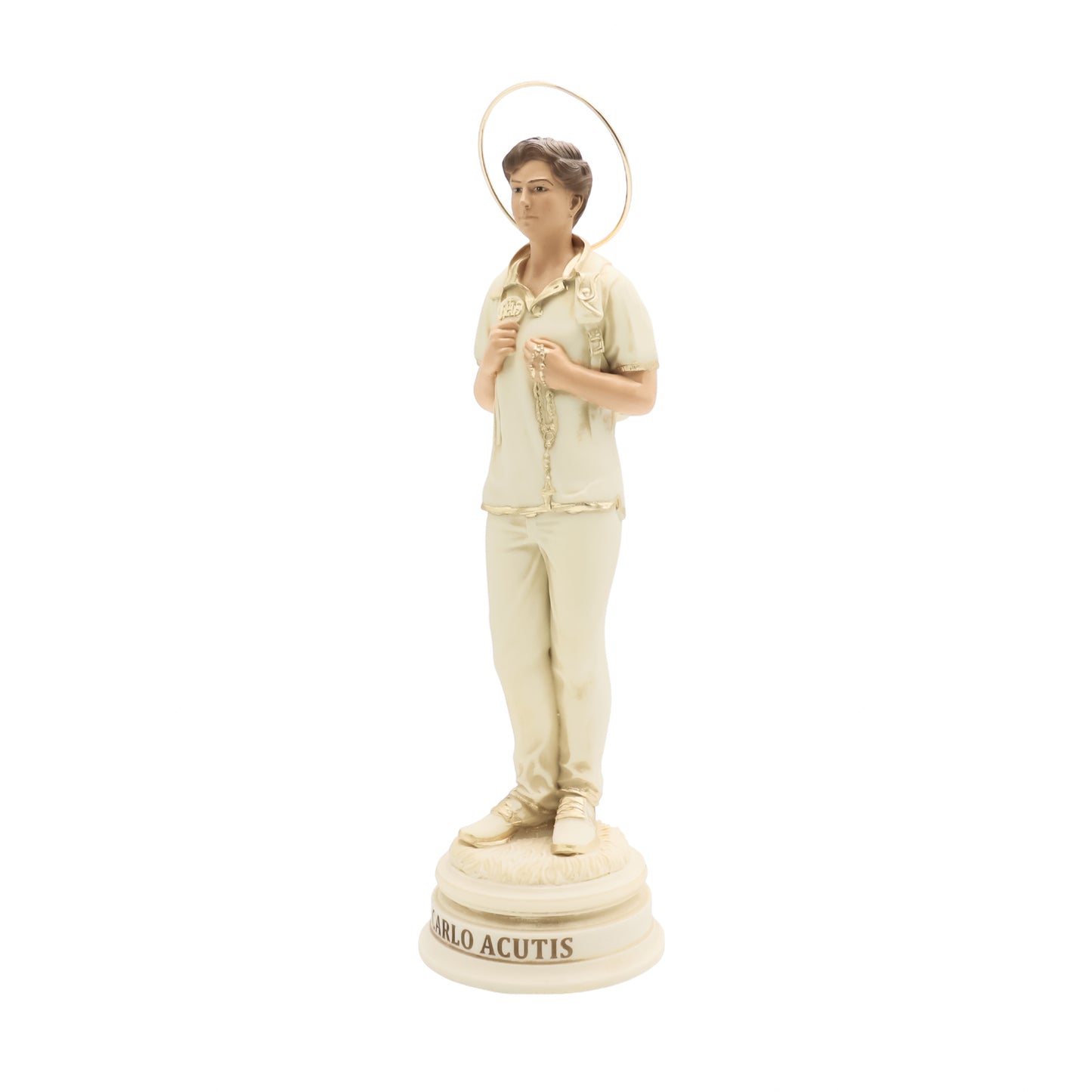 Imagem São Carlo Acutis Marfim com aureola 23cm resina