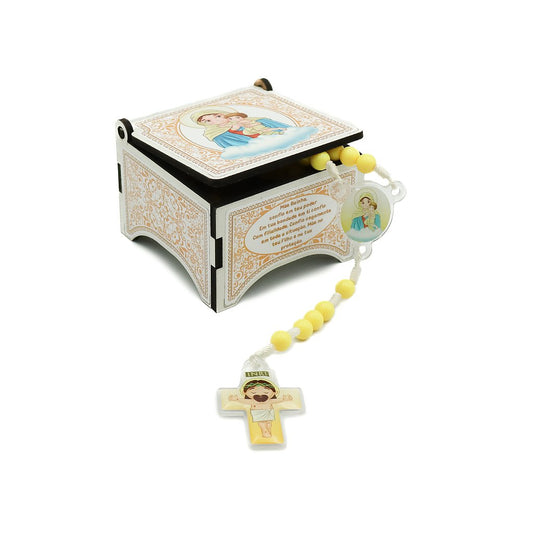Terço Caixa Infantil com Triangulo e Cruz de Acrílico - Mãe Rainha