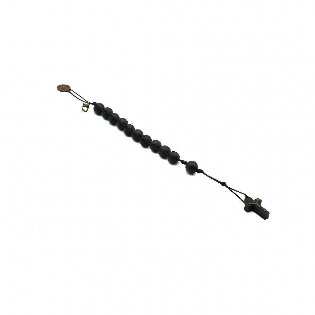 Pulseira Dezena São Bento com Medalha - pedra vulcânica