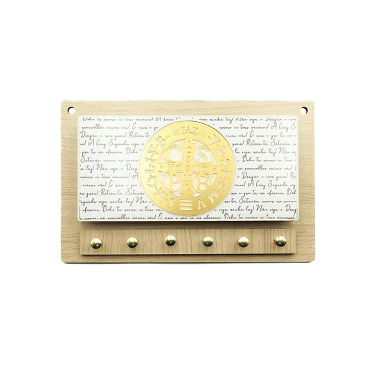 Porta Chaves com Porta Cartas Retangular - Medalha de São Bento Dourada