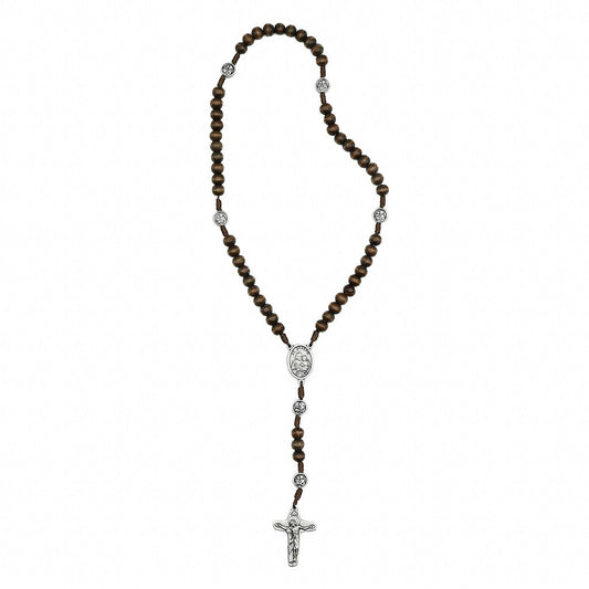 Terço madeira marrom escuro entre meio São José / Sagrada Família - Medjugorje