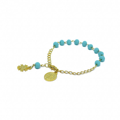 Pulseira Dezena Cristal Vidro 6mm Turquesa Nossa Senhora das Graças
