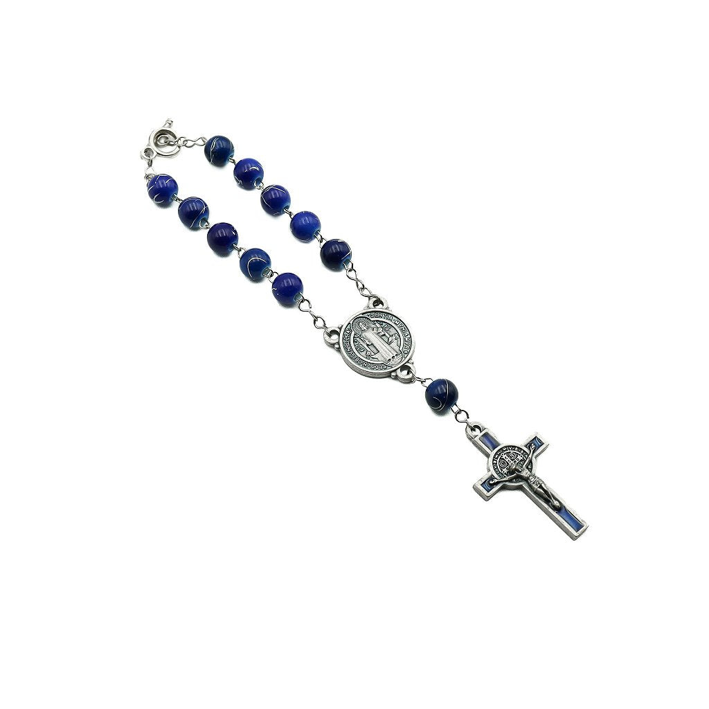 Dezena Com Fecho Mesclada 8mm Inox Azul Cruz São Bento