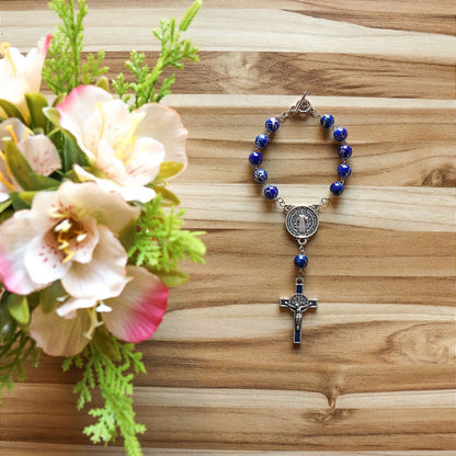 Dezena Com Fecho Mesclada 8mm Inox Azul Cruz São Bento