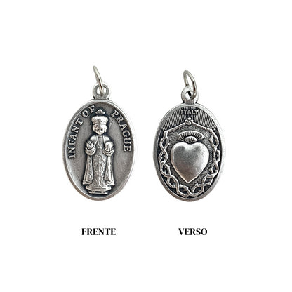 Medalha Menino Jesus de Praga e Coração - Italiana