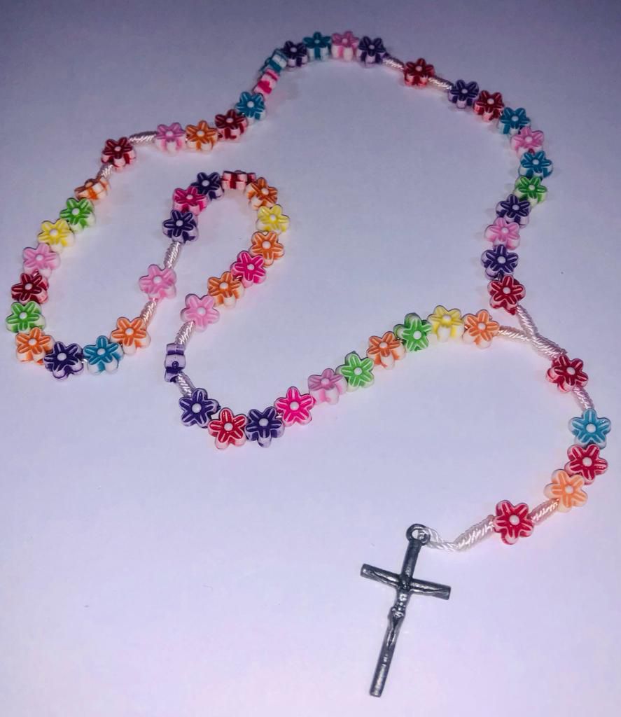 Terço Infantil Florzinha e Medalha Anjo da Guarda