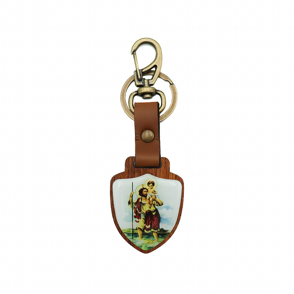 Chaveiro Escudo de Madeira São Cristóvão Ouro Velho