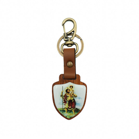 Chaveiro Escudo de Madeira São Cristóvão Ouro Velho