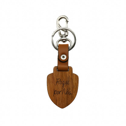 Chaveiro Escudo de Madeira Sagrada Família Prata Velha