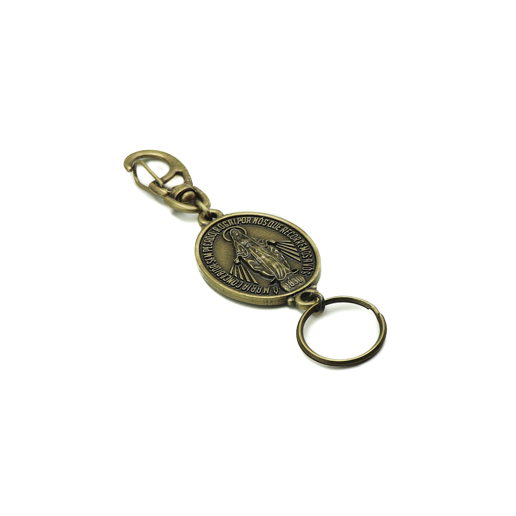 Chaveiro Nossa Senhora Das Graças Extra Grande Com Mosquetão OURO VELHO