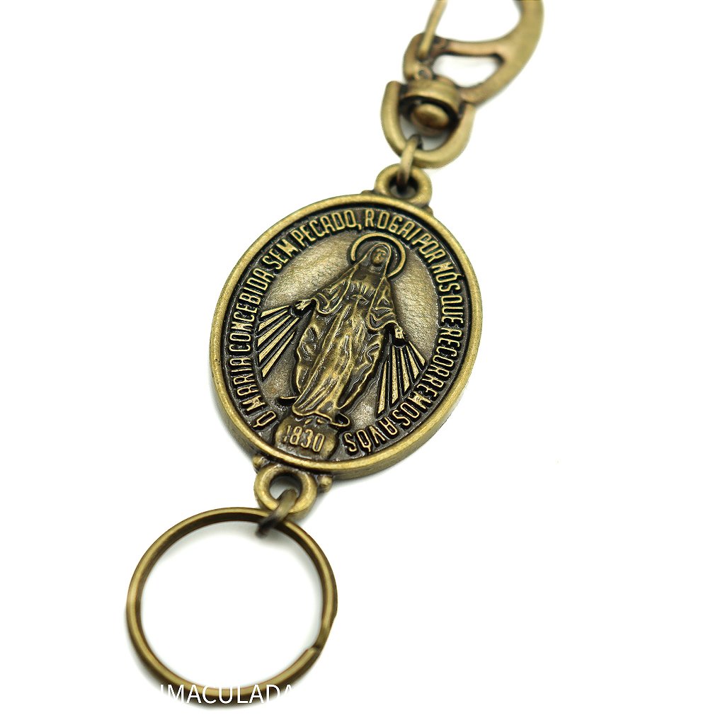 Chaveiro Nossa Senhora Das Graças Extra Grande Com Mosquetão OURO VELHO