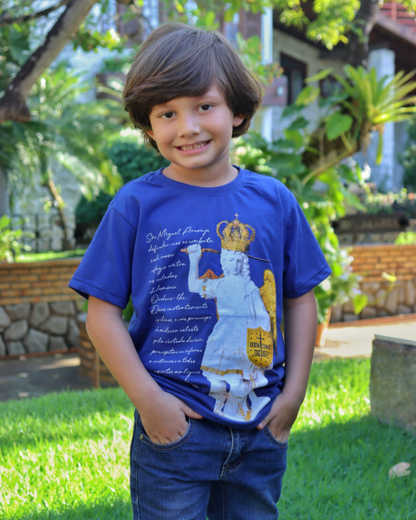 Camiseta de São Miguel Arcanjo Azul com oração - Infantil
