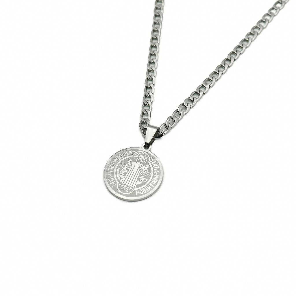 Colar Inox Medalha São Bento Gravada