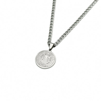 Colar Inox Medalha São Bento Gravada