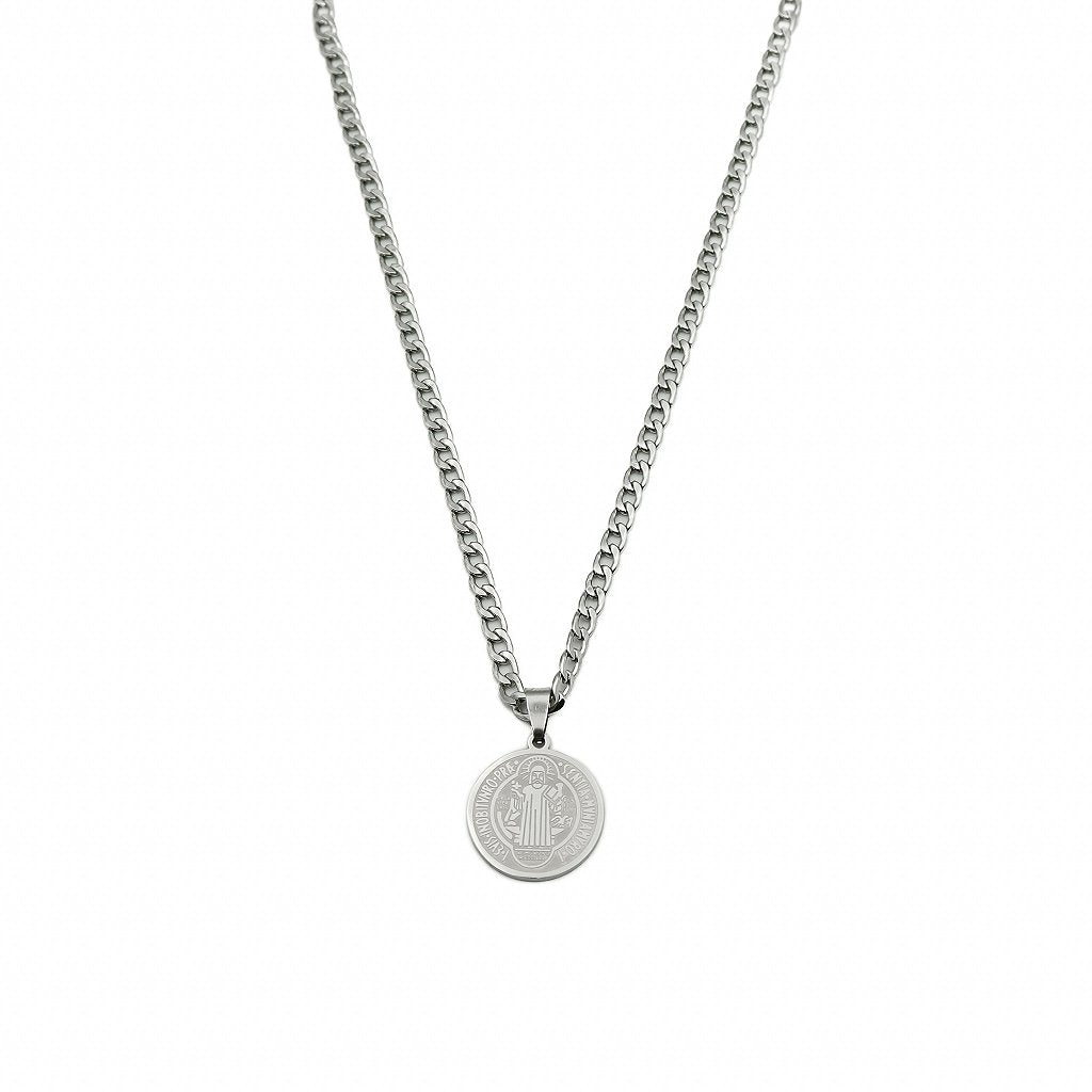 Colar Inox Medalha São Bento Gravada