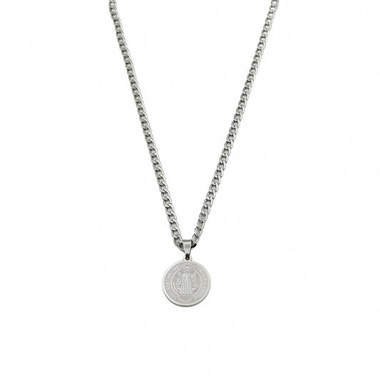 Colar Inox Medalha São Bento Gravada