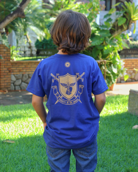Camiseta de São Miguel Arcanjo Azul com oração - Infantil