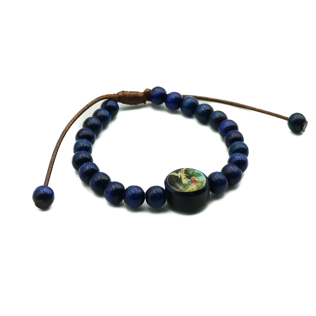 Pulseira infantil reg madeira 6mm Anjo da Guarda - Azul