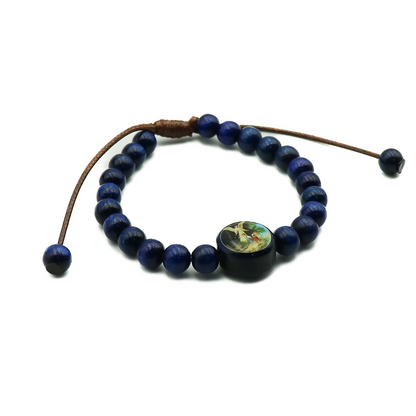 Pulseira infantil reg madeira 6mm Anjo da Guarda - Azul