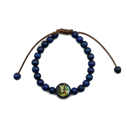 Pulseira infantil reg madeira 6mm Anjo da Guarda - Azul
