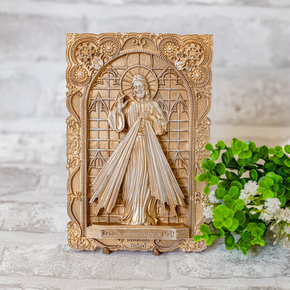 Quadro Dourado de Resina Jesus Misericordioso - Instituto Hesed