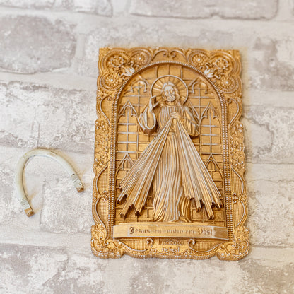 Quadro Dourado de Resina Jesus Misericordioso - Instituto Hesed