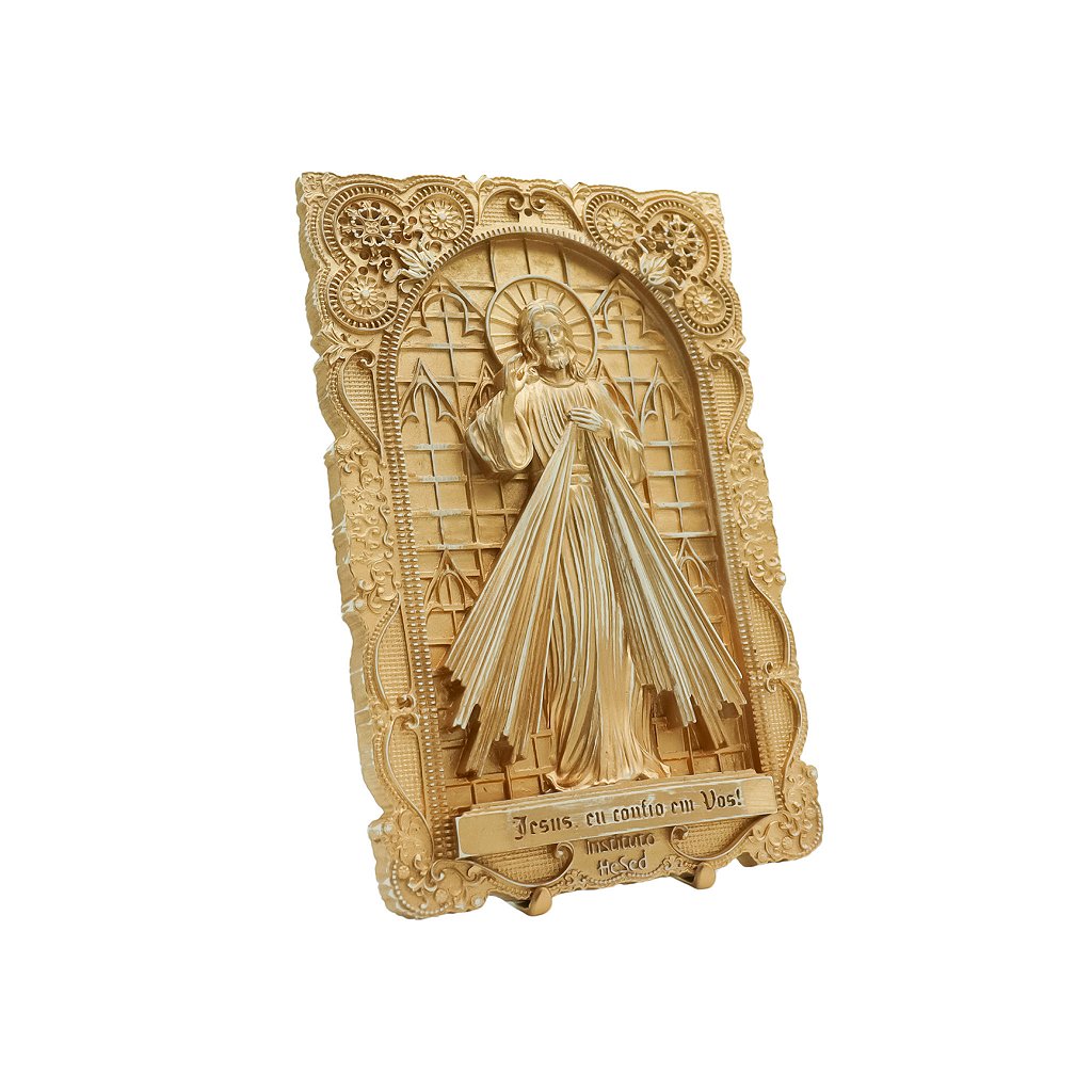 Quadro Dourado de Resina Jesus Misericordioso - Instituto Hesed