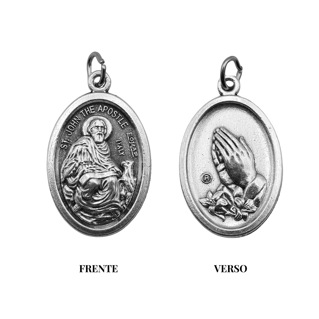 Medalha São João Apóstolo e Mãos Rezando