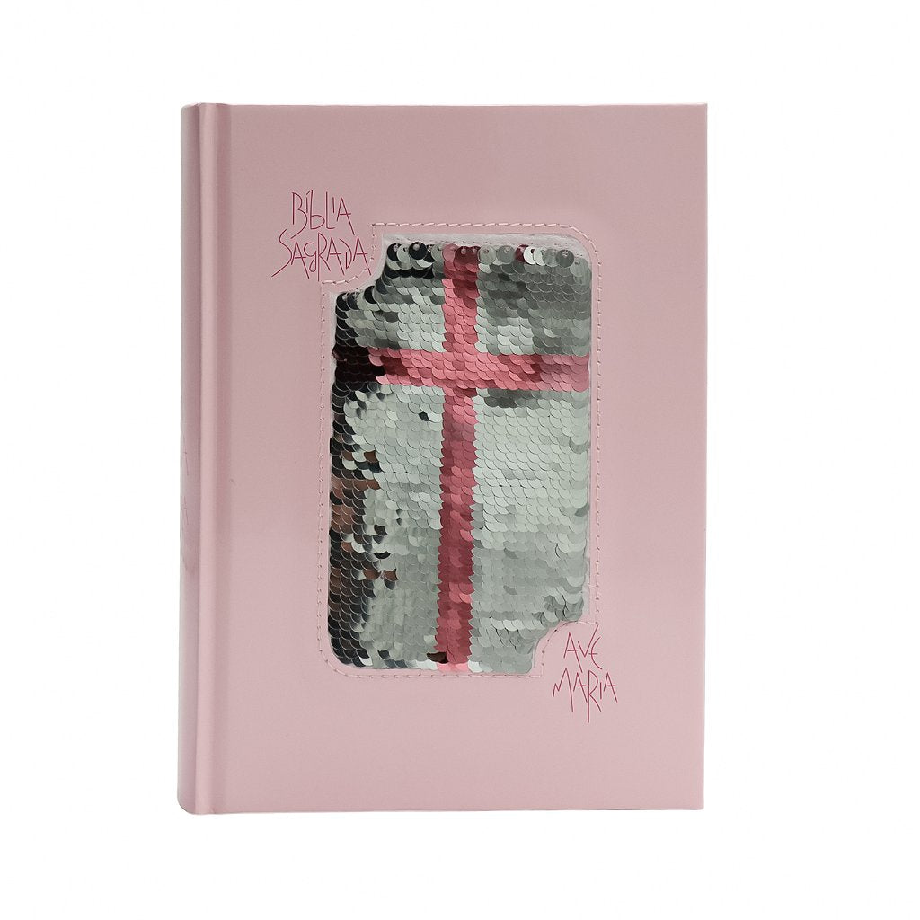 Bíblia Sagrada Ave-Maria Capa Dura com Lantejoula - Rosa