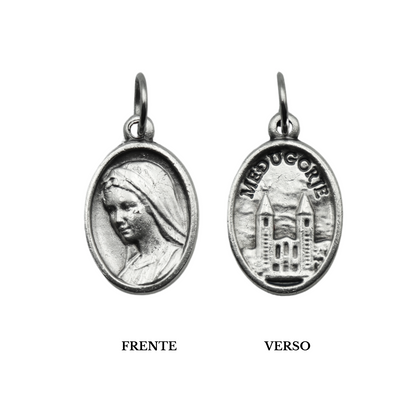 Medalha Rainha da Paz e Igreja 16 mm Prata - Medjugorje