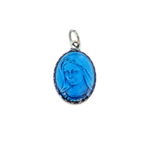 Medalha Rainha da Paz e Jesus Misericordioso 1,6 cm, Resinada Azul - Medjugorje