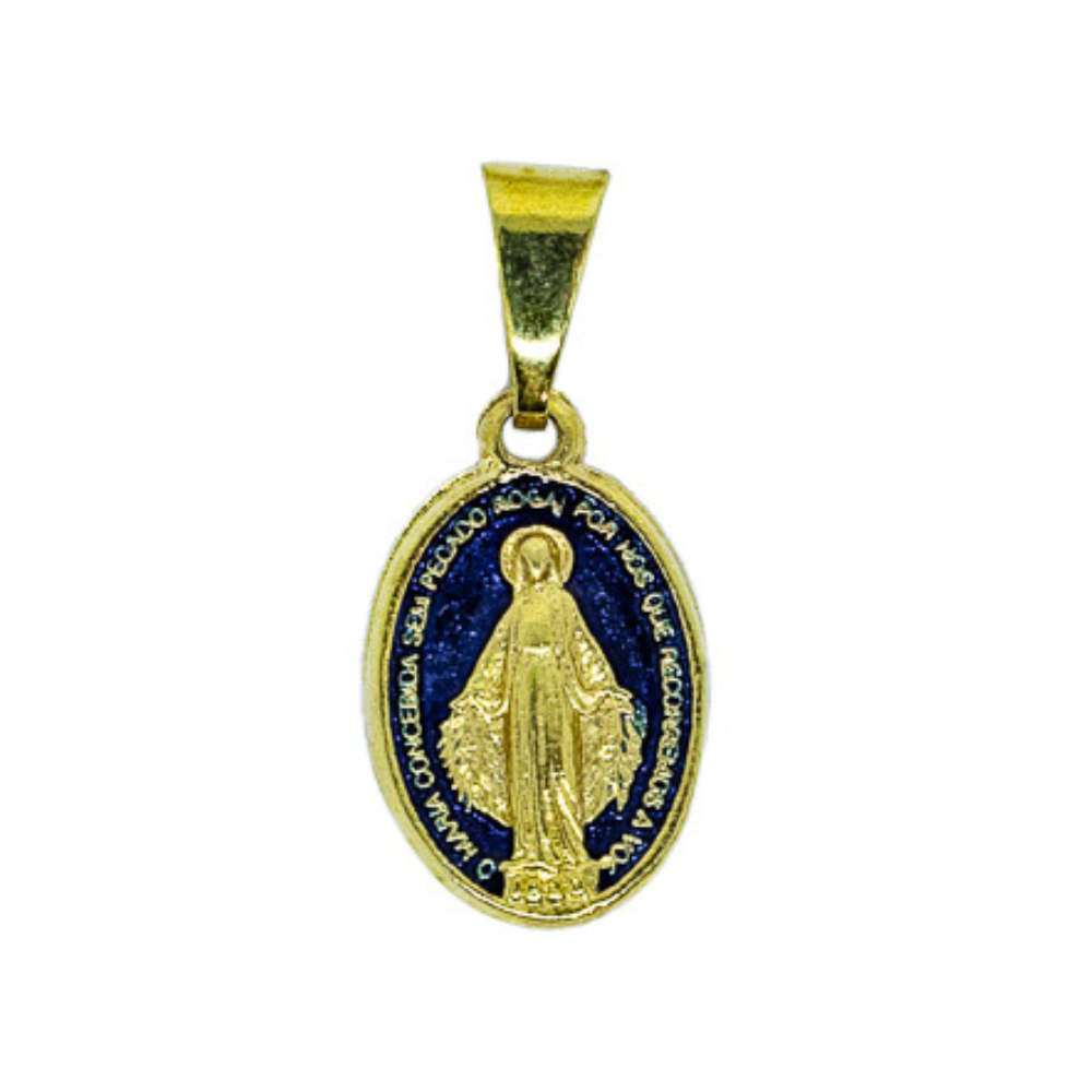 Medalha Milagrosa 10mm - Dourada Resinada Azul