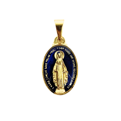 Medalha Milagrosa 20 mm - Dourada Resinada Azul