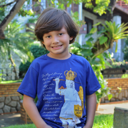 Camiseta de São Miguel Arcanjo Azul com oração - Infantil