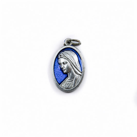 Medalha Rainha da Paz e Jesus Misericordioso 25 mm  Resinada Azul - Medjugorje