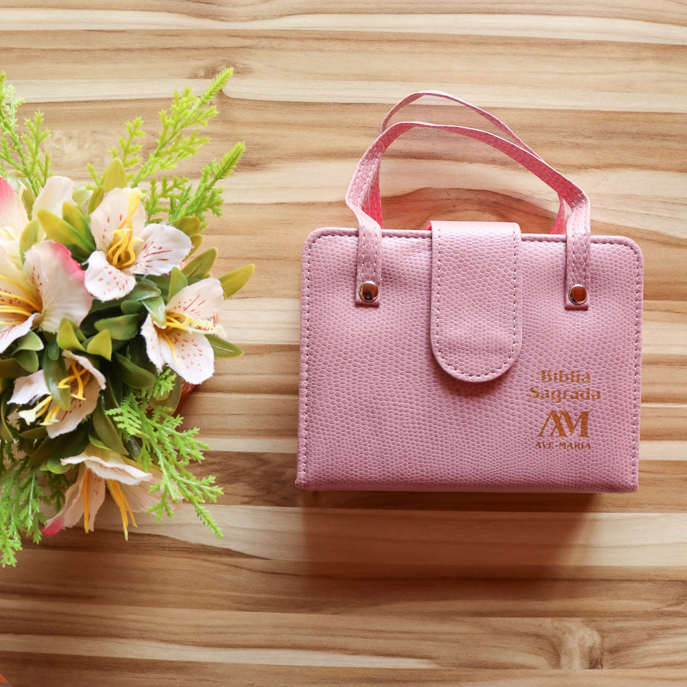 Bíblia Ave-Maria com Alça Bolso Rosa