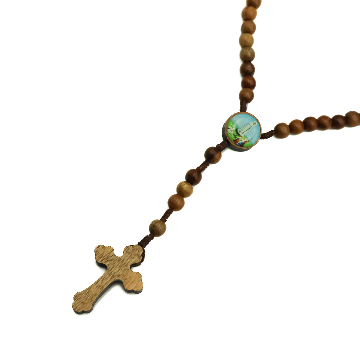 Porta Terço imbuia Capelinha com Vela - Nossa Senhora de Fátima