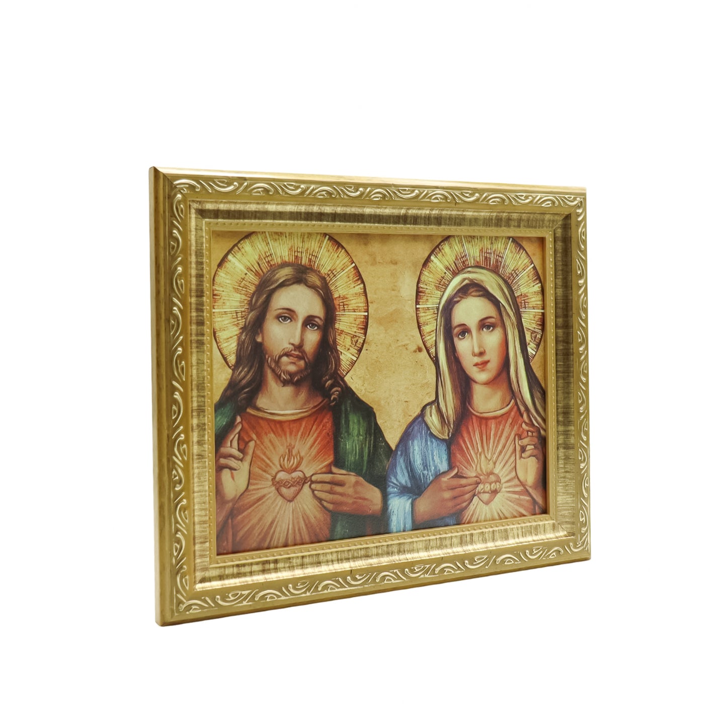 Quadro Sagrado Coração de Jesus e Imaculado Coração de Maria 20X25 Moldura Simples