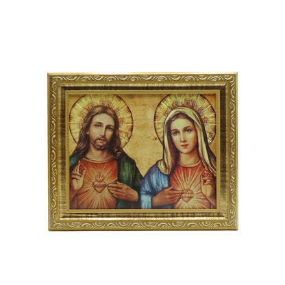 Quadro Sagrado Coração de Jesus e Imaculado Coração de Maria 20X25 Moldura Simples