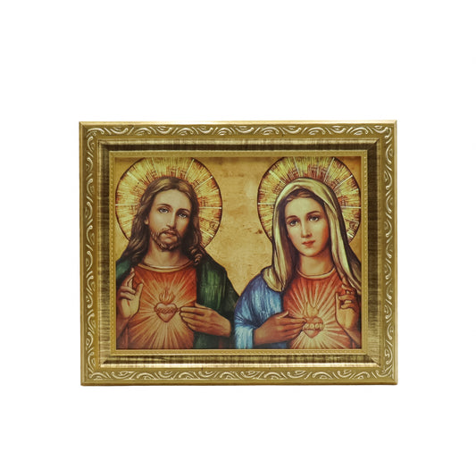 Quadro Sagrado Coração de Jesus e Imaculado Coração de Maria 20X25 Moldura Simples